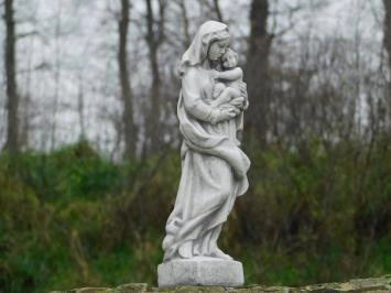 Maria - met kind - stenen beeld - 37 cm - wit en grijs