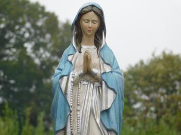 Tuinbeeld Maria met rozenkrans, kerkelijk beeld, polystone in kleur