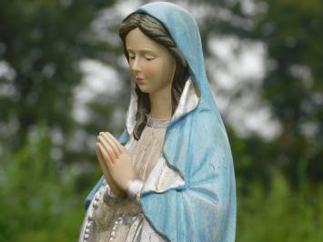 Tuinbeeld Maria met rozenkrans, kerkelijk beeld, polystone in kleur