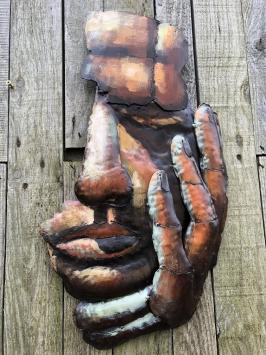 Eine schöne Wandverzierung aus Metall, 'Gesicht des Menschen', sehr dekorativ, super schönes Kunstwerk!