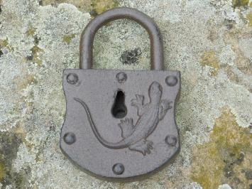 Middeleeuws Hangslot met Salamander - Incl. Sleutels - Gietijzer - Donkerbruin
