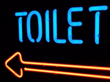 Neon toilettes bord - 56 cm - blauw met rood - licht