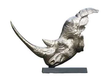 Neushoornkop van aluminium – 70 cm – op zwarte voet