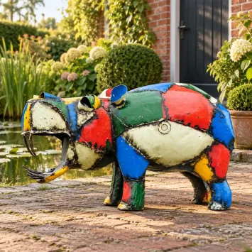Nijlpaard beeld – kleurrijke tuinbeeld – 80 cm – uniek