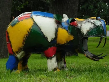 Statue d'hippopotame – statue de jardin colorée – 80 cm – unique