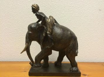 Skulptur Elefant mit Reiter, Polystein