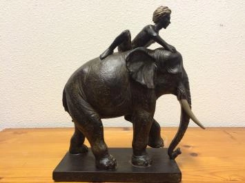 Skulptur Elefant mit Reiter, Polystein