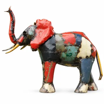 Olifant 'Kwame' van metaal – kleurrijk Afrikaans kunstwerk