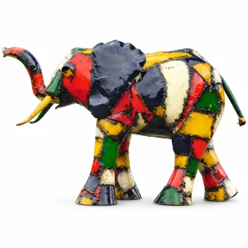 Tuinbeeld olifant 'Abeo' – kleurrijk metaal – 96 cm – uniek