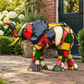 Tuinbeeld olifant – kleurrijk metalen kunstwerk – 96 cm