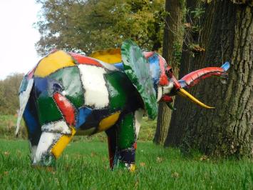 Beeld Olifant - 115 cm - Handgemaakt Kunstwerk - Kleur