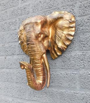Mooie zwart-goud olifantenkop wandornament, prachtig!!