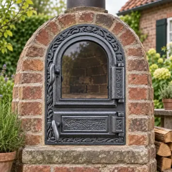 Porte de four en fonte avec vitre – 48,5 cm – Porte à cendres