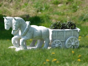 Cheval et calèche - statue animal en pierre - 89 cm - classique