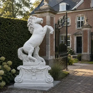 Groot steigerend paard op stenen sokkel – exclusief