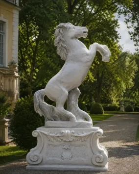 Groot steigerend paard op stenen sokkel – exclusief
