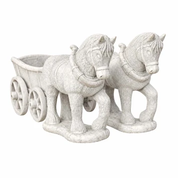 Tuinbeeld paard en wagen - tuinfiguur steen - 89 cm groot