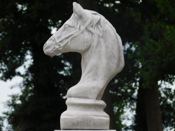Paardenhoofd op sokkel - 83 cm - steen - tuinbeeld