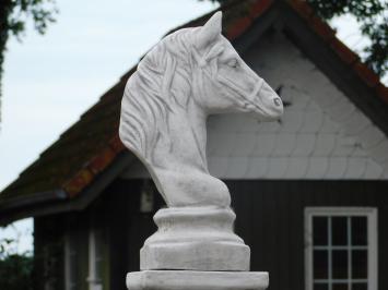 Paardenhoofd op sokkel - 83 cm - steen - tuinbeeld