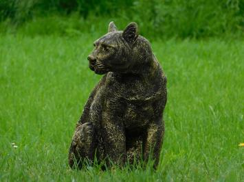 Tuinbeeld panter, hoogwaardig polystone, luipaard goud zwart