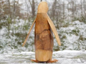 Statue Pingouin, Teck, Sculpture en bois