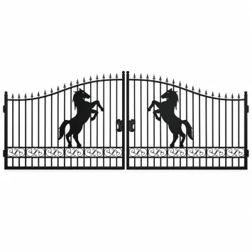 Smeedijzeren poort met paarden – zwart – 547 cm breed