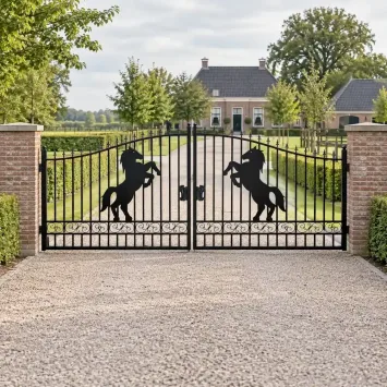 Smeedijzeren poort met paarden – 547 cm – Zwart – XXL