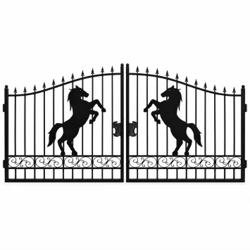Smeedijzeren poort – 433 cm breed – met steigerend paard