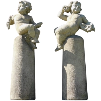 Klassieke set van 2 Putti op sokkel - 130 cm - vintage steen