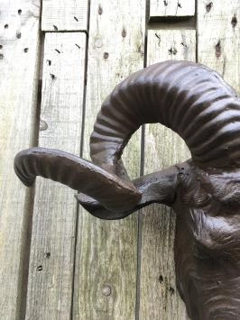 Déco murale métal - tête de bélier - lourde - marron