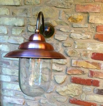Retro-Wandleuchte, aus Kupfer + Messing und Glas