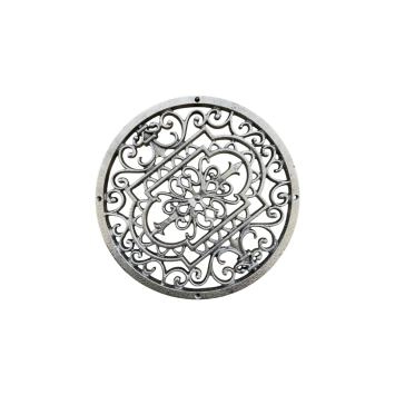 Rooster rond - Mandala, gietijzer, antiek zilver