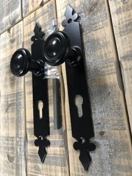 Ensemble de quincaillerie de porte d'entrée, beau fer forgé, noir, composé de 2 boutons de porte et de 2 plaques de porte longues, PZ 72 !