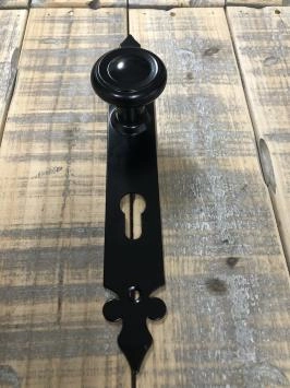 Ensemble de quincaillerie de porte d'entrée, beau fer forgé, noir, composé de 2 boutons de porte et de 2 plaques de porte longues, PZ 72 !