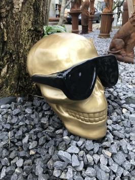 Schöne und besondere Skulptur eines Schädels mit Brille, Polystone