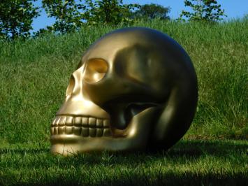 Großer dekorativer Totenkopf – 60 x 60 cm – goldfarben – Polystone
