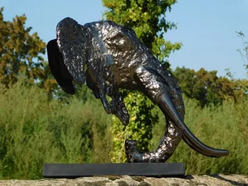 Tête d'éléphant – 48 cm – sculpture en aluminium sur socle en bois