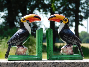Serre-livres toucan – fonte – lot de 2 – en couleur