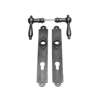 Deurset van twee klinken en platen - voor huisdeuren (PZ92) - gietijzer verzinkt