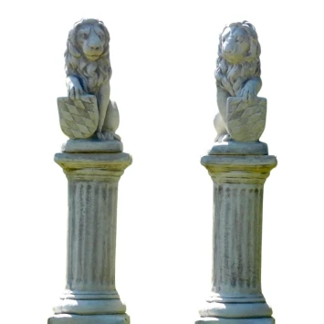 Set Leeuwen met schild op sokkel - 94 cm - stenen tuinbeelden