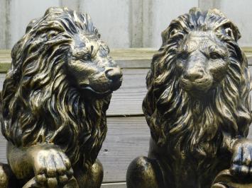 Satz mit 2 Löwen - schwarz/gold - Polystone