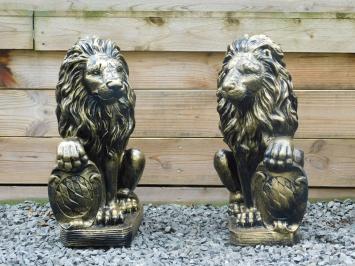 Satz mit 2 Löwen - schwarz/gold - Polystone
