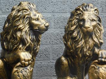 Satz mit 2 Löwen - schwarz/gold - Polystone
