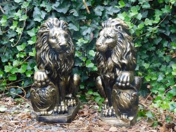 Satz mit 2 Löwen - schwarz/gold - Polystone