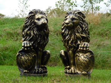 Lions – lot de 2 – noir/or – 51 cm – statues en polystone