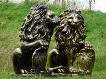 Lions – lot de 2 – noir/or – 51 cm – statues en polystone