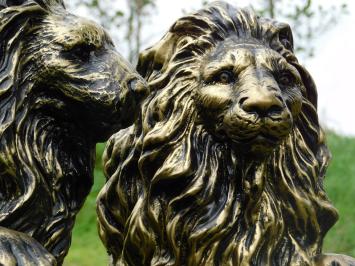 Lions – lot de 2 – noir/or – 51 cm – statues en polystone