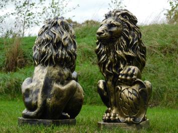 Lions – lot de 2 – noir/or – 51 cm – statues en polystone