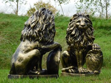 Lions – lot de 2 – noir/or – 51 cm – statues en polystone