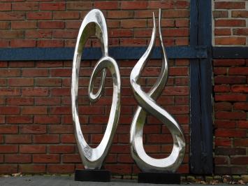 Set abstrakte Skulpturen – 130 cm – silberfarben – Aluminium mit Marmorsockel – robust